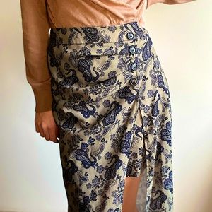 Cider Green Paisley Skirt - Side Buttons - Zips Up Side - XL